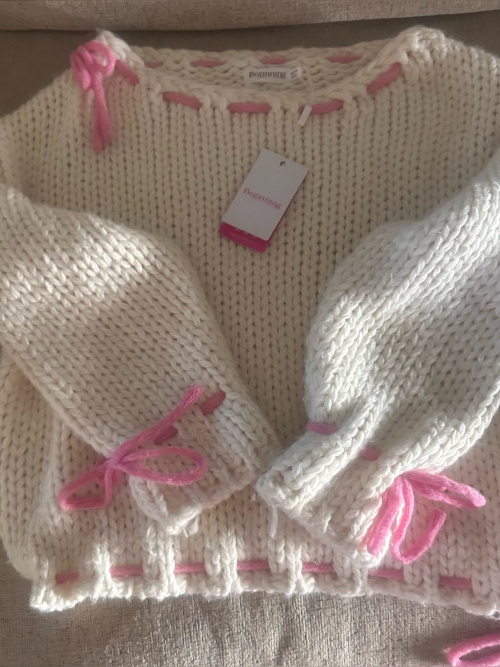 Beginning Boutique Women’s Knit Sweater with Pink Yarn Detail